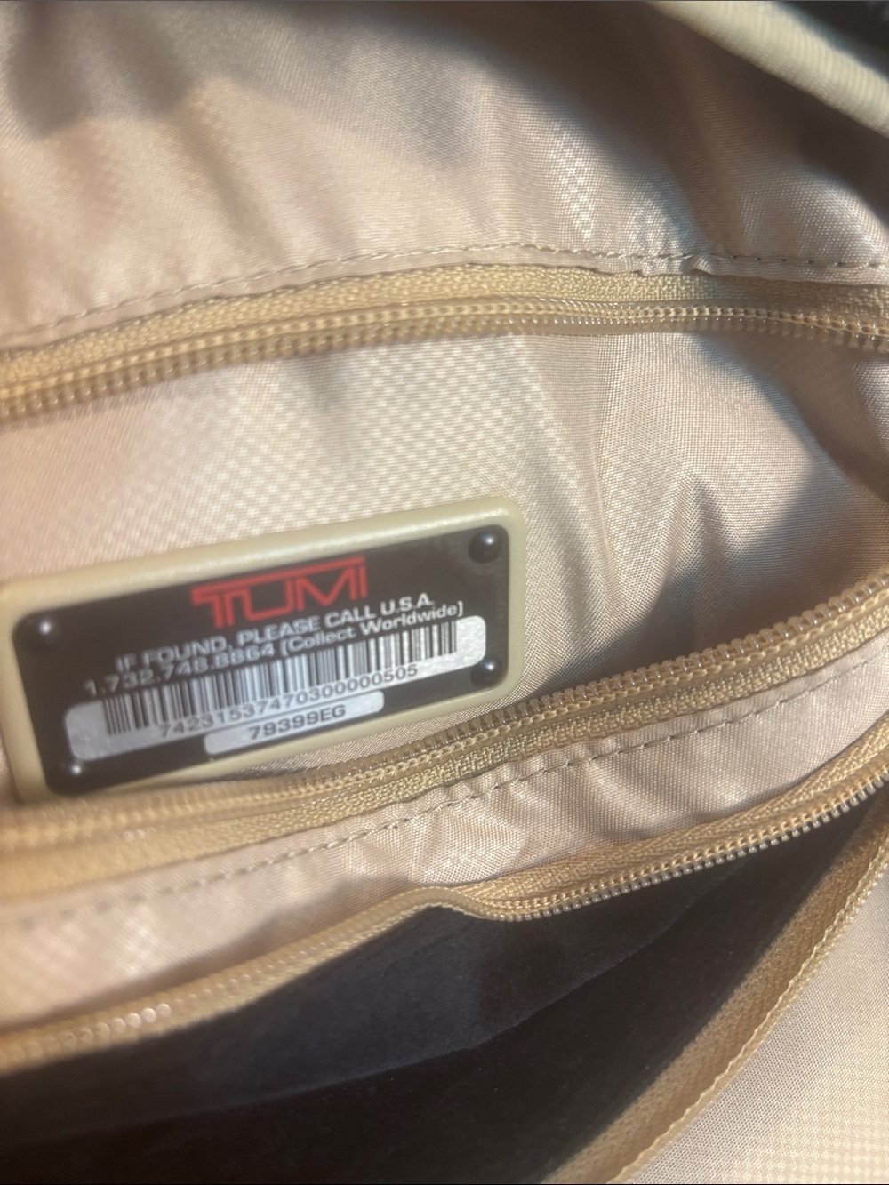 Tumi Beige Interior Travel Organizer with ID Plate